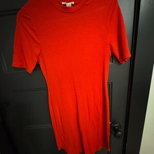 Vibrant Red Ribbed Dress